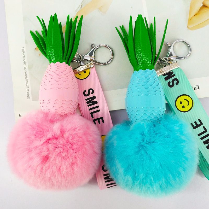 

Original new pineapple Rex fur ball key buckle Korean fashion female bag strap support custom car