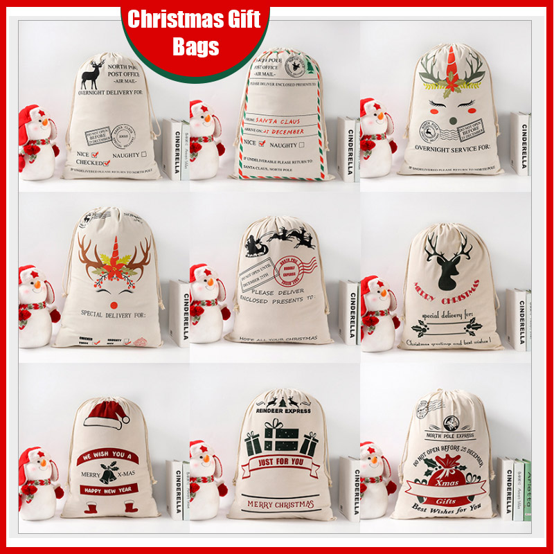 

Christmas Gift Bags Large Organic Heavy Canvas Bag Santa Sack Drawstring Bag With Reindeers Santa Claus Sack Bags for kids
