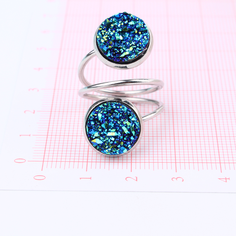 

1pc boho vintage Metal color double resin imitation stone finger ring womens jewelry retro carving adjustable joint rings anel, Golden;silver