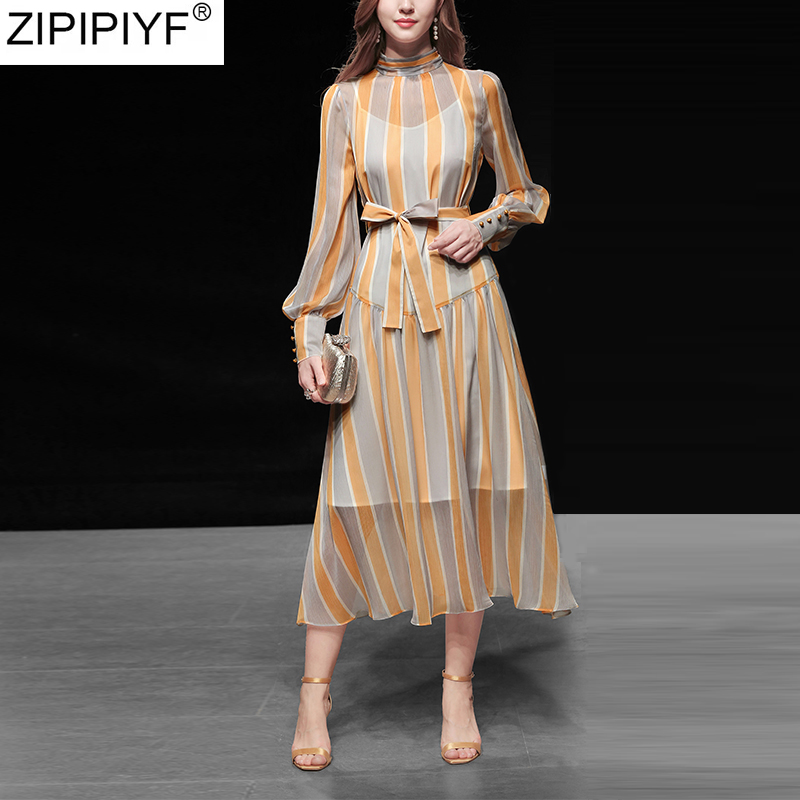 

Striped Dress For Women 2020 New Spring Summer Long Sleeve O Neck Empire Mid-Calf A-Line Dresses Lady Casual Mid Calf Vestidos, Orange