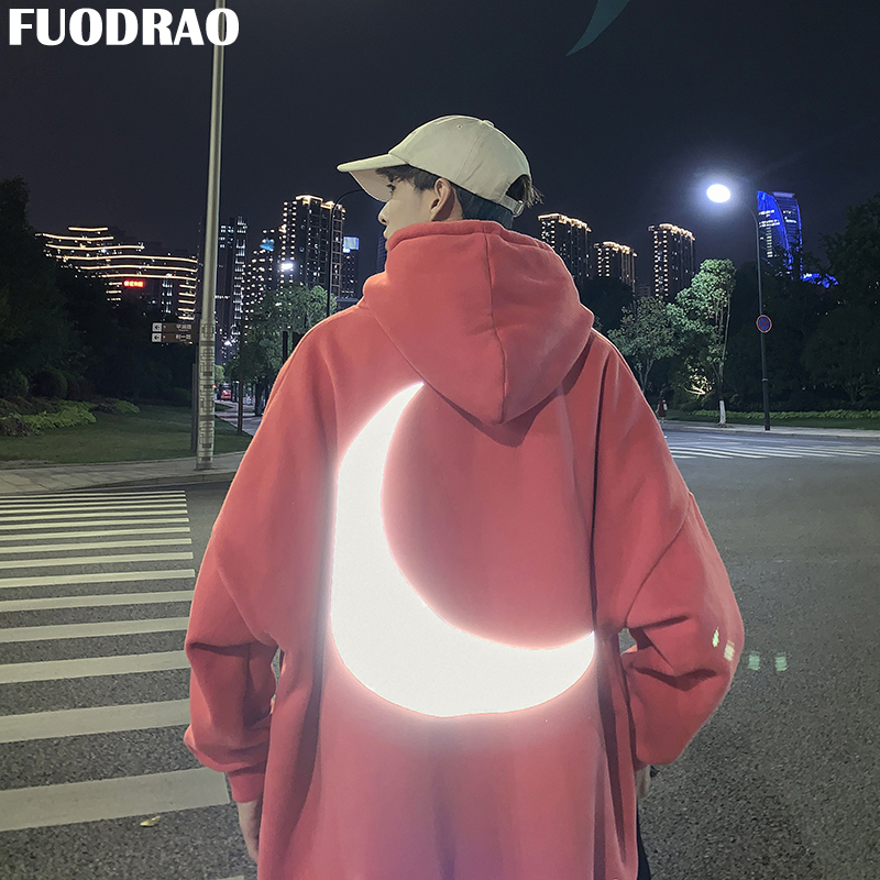 

FUODRAO Oversized Luminous Moon Printed Men Hoodies Korean Streetwear Hip Hop Baggy Hooded Sweatshirts Male Casual Hoodie W241, Black