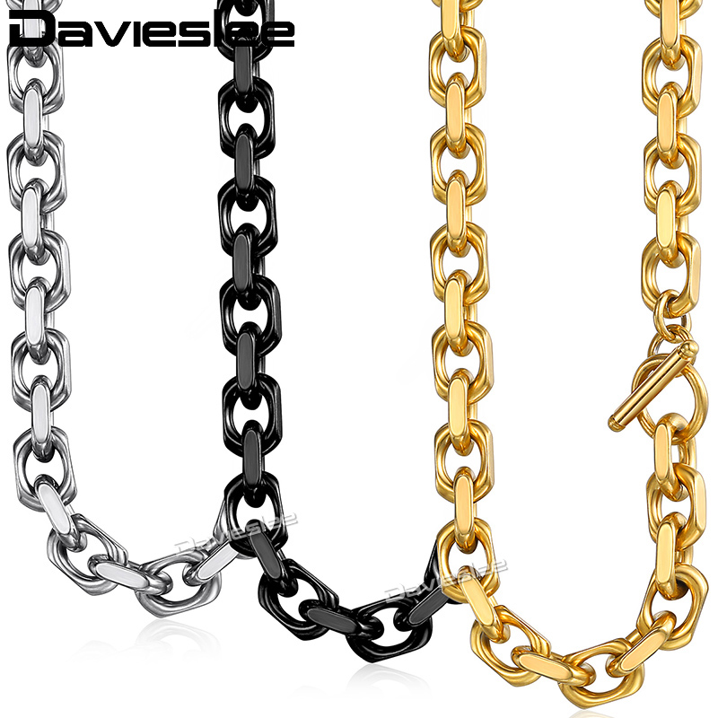 

Chains Davieslee Womens Mens Necklace Black Gold Silver Color Chain Stainless Steel Cable Link T/O Toggle Clasp Jewelry 9mm LKNM53