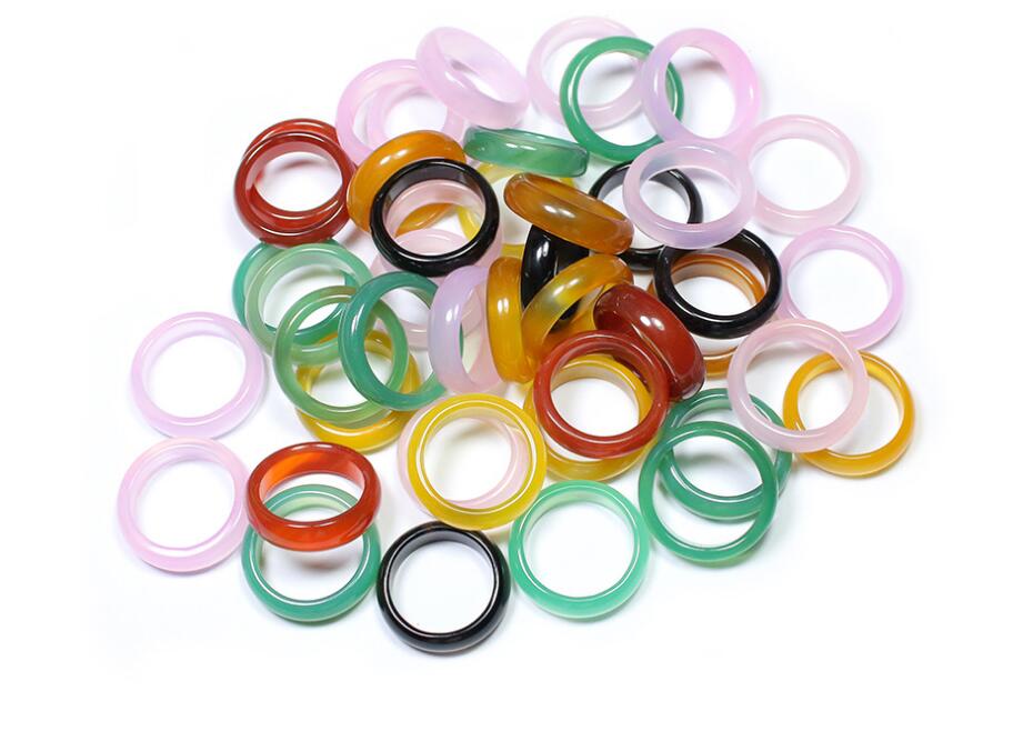 

Factory Price Colorful 6MM natural agate ring agate gemstone jewelry gemstone ring finger ring mix Diameter 15-18mm 50pcs