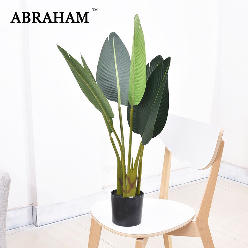 

80cm 6 Fork Tropical Plant Big Artificial Tree Bonsai Fake Palm Tree PU Monstera Plastic Banana Leaf Potted For Home Party Decor, 80cm with pot a