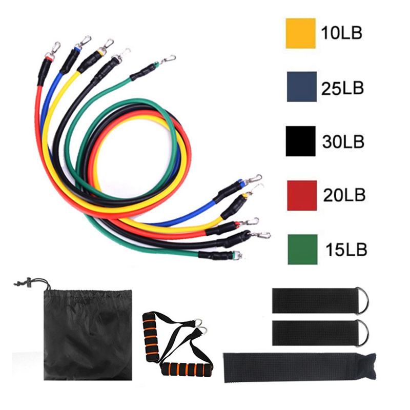 

11pcs/set Fitness Resistance Tube Band Yoga Gym Stretch Pull Ropes Exercise Training Expander Door Anchor With Handle Ankle, Red