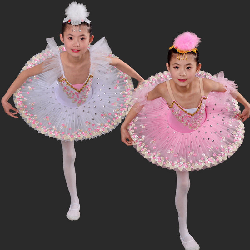 

Professional Ballet Tutus child Swan lake Ballet Dance Clothes for girls Pancake tutu Child Ballerina Figure Skating Dress, Beige