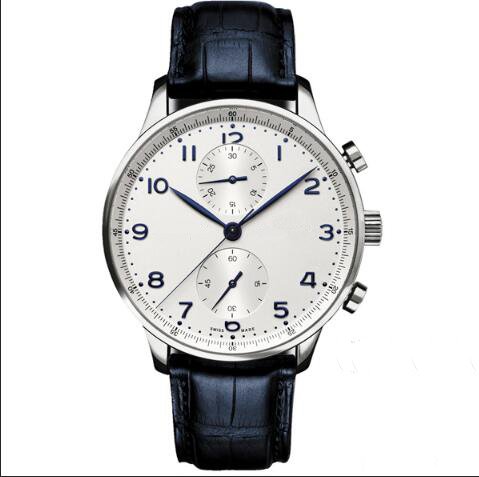 New Fashion Quartz Stopwatch Men's Stainless Steel Quartz Movement Watch Luxury Mens-Watches Wristwatches Black Leather I06-image-518715188