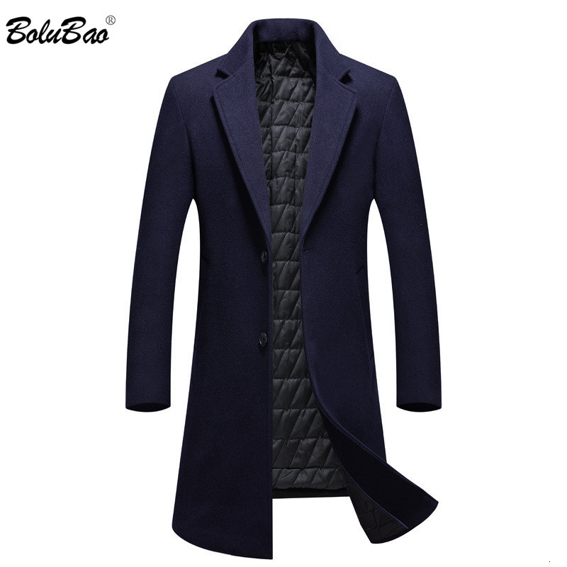 

BOLUBAO Men Winter Wool Coat Men's Long Section Over The Knee Casual Thick Wool Blends Woolen Pea Coat Male Trench Coat Overcoat Y191119, Bean paste
