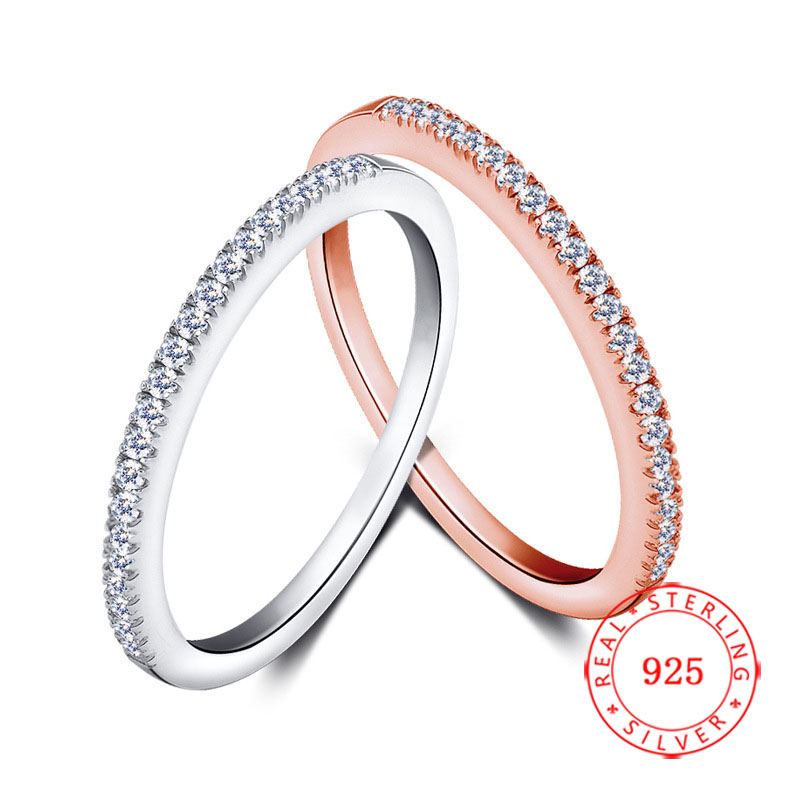 

high quality 925 Sterling Silver Rhodium Rose Gold Plated Plain Little cz Crystal Cubic Zirconia Wedding Ring Jewelry for Women