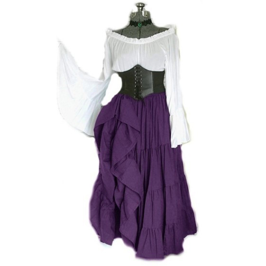 

Costume Accessories Halloween Party Cosplay Long Sleeve Dresses Female Renaissance Medieval Garments Women Stage Princess Clothes, Black