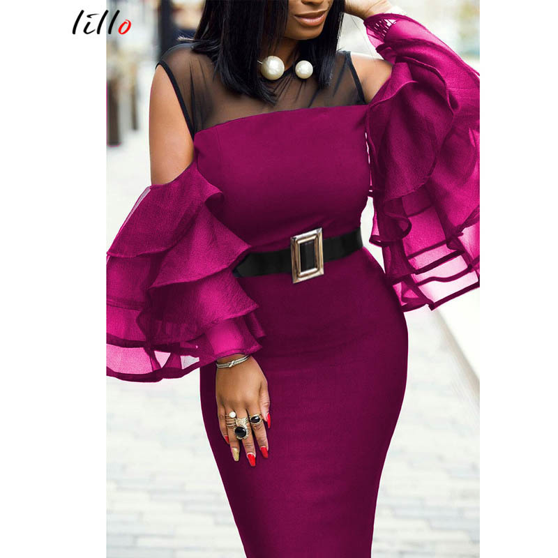 

Plus size African women's party dress Spring and summer new sexy perspective tight-fitting hip dress stitching sexy dress T5190608, Black;pink
