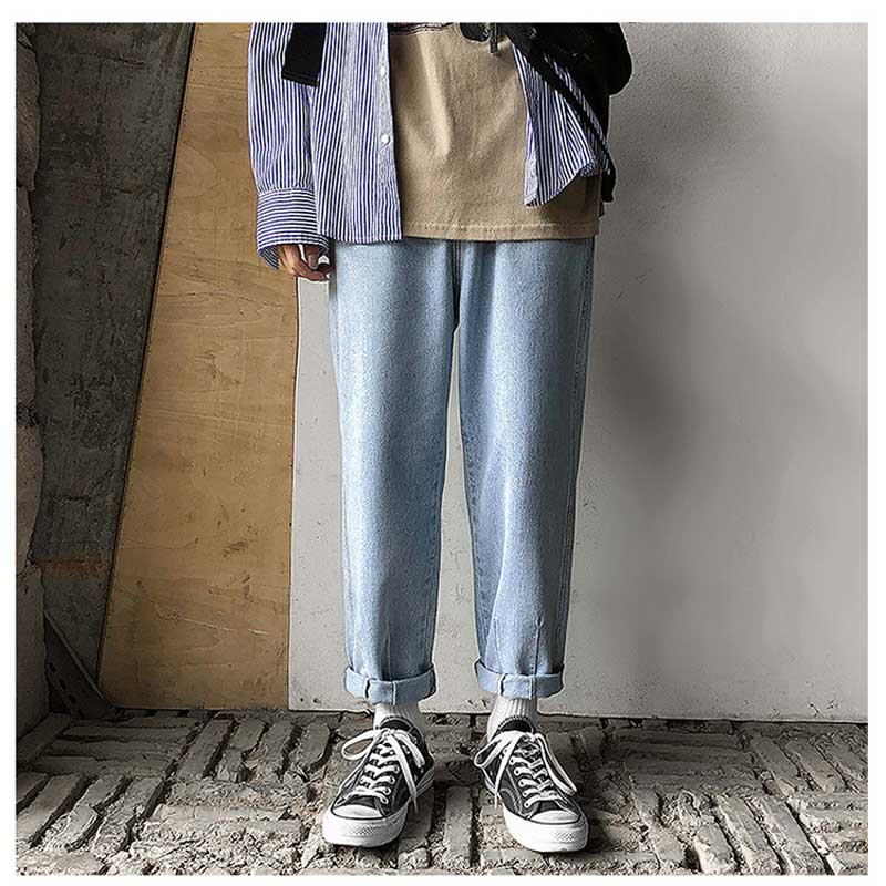 

Spring Korea Straight Jeans Men' Autumn New Trends Loose Falls Wide Leg Pants Retro Harbor Wind Harem Pants Blue Men' Jeans