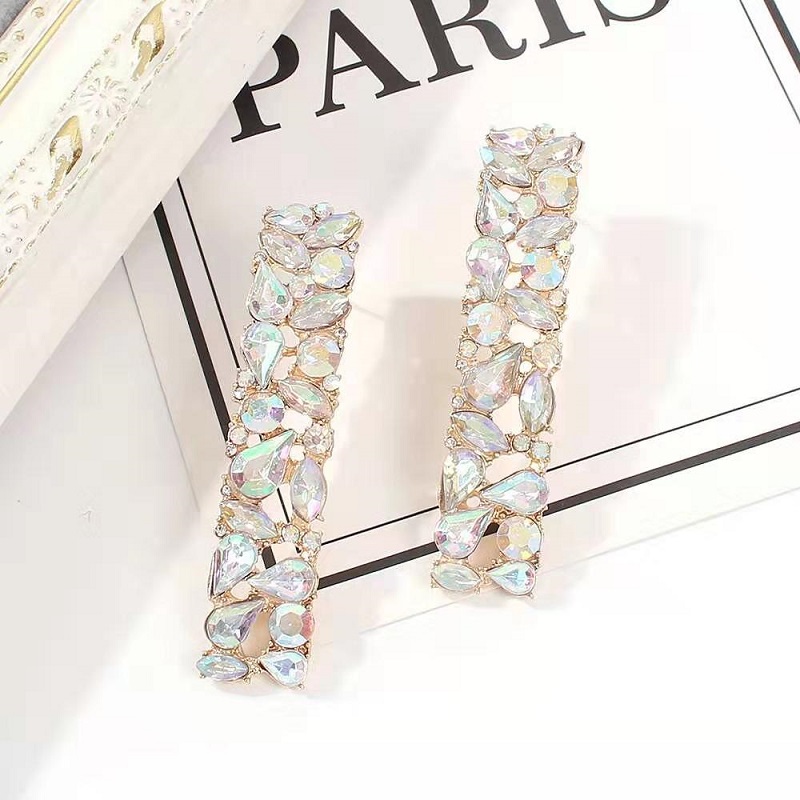 

Wholesale- rectangle dangle earrings for women luxury designer bling diamond long dangling earring gold rhinestone jewlery bestie love gift