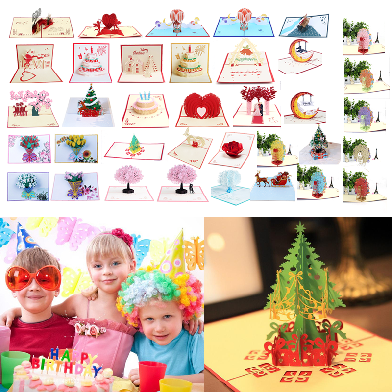 

3D UP Cards Birthday Card for Girl Kids Wife Husband Birthday Cake Greeting Card Postcards Gifts with Envelope Stickers