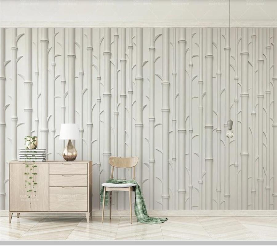 

Papel de parede White embossed bamboo modern 3d stereo wallpaper mural,living room bedroom bathroom wall papers home decor, Embossed wallpaper