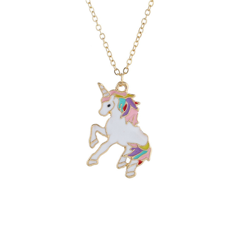 

New Original Statement Enamel Unicorn Horse Kids Necklace Pendants Women Chain Collar Jewelry Accessories Free shipping Wholesale HN13, As pics show
