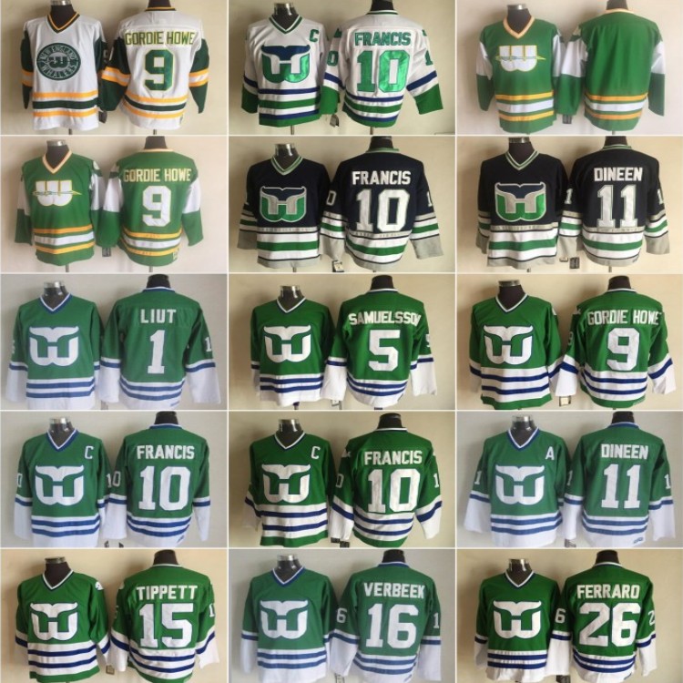

Hartford 10 Ron Francis Whalers 11 Kevin Dineen 16 Patrick Verbeek 26 Ray Ferraro 5 Ulf Samuelsson 1 Mike Liut 9 Gordie Howe 15 Dave Tippett, As pic