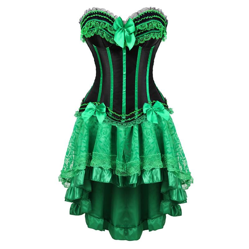 

lace corset dresses burlesque plus size lingerie zip bustier corset skirts for women party gothic lolita sexy green korsett 6XL, 8068green