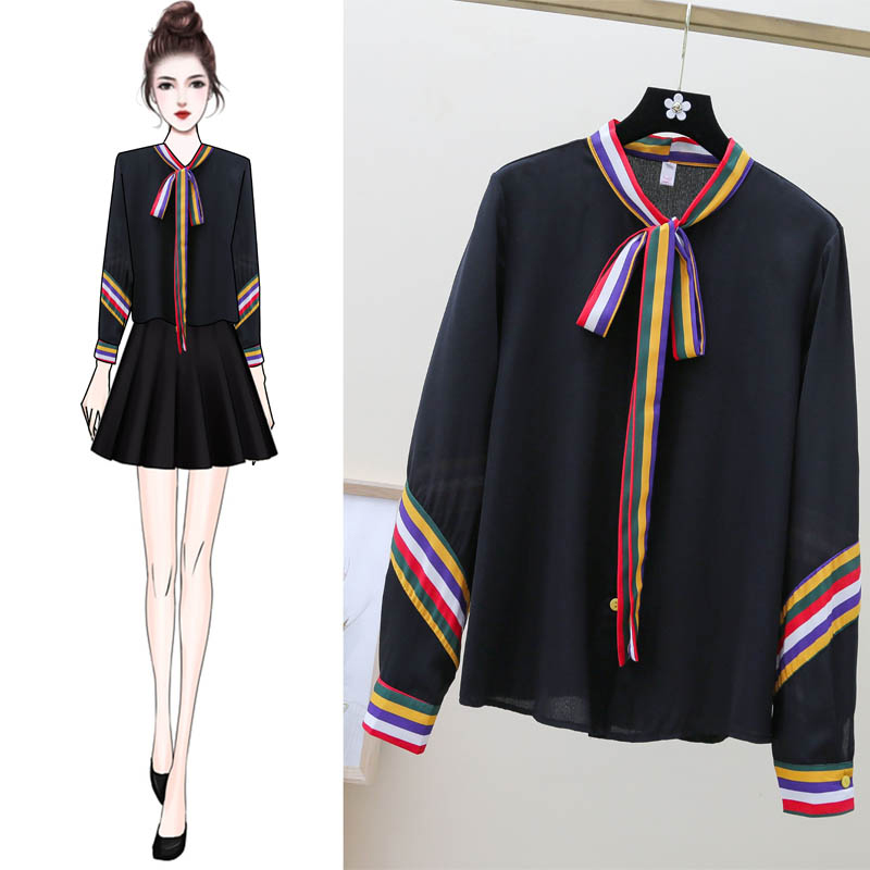 

Zoki Black Women Shirts Fashion Striped Print Silk Long Sleeve Bow Spring Female Blouse Causal Bandage Ladies Tops Blusas 2020