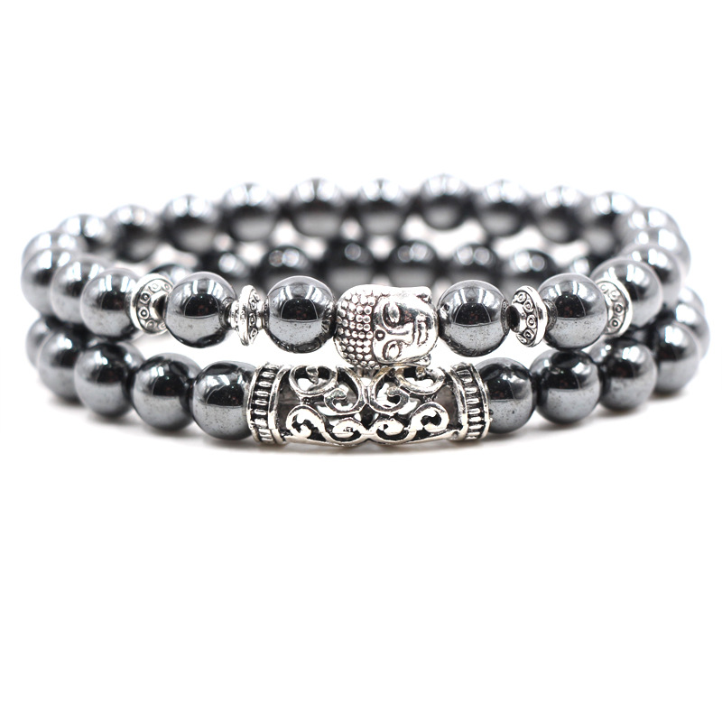 

Men Bracelet Beaded Strands Black Non-magnetic Hematite South American Silver Lion Owl Skull Buddha Party Bracelets Bangles