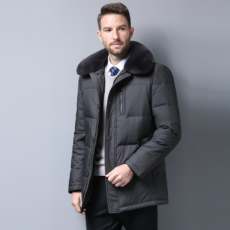 

Down Duck Winter Jacket Men Middle-aged Parka Plus Size Warm Coat Real Fur Collar Puffer Jacket Casaco Masculino KJ657, Black