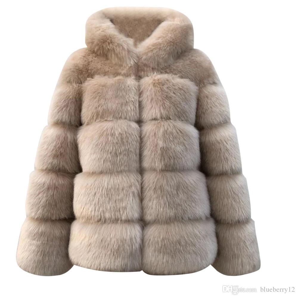 

Plus size solid Women Faux Mink Winter Hooded New Faux Fur Jacket Warm Thick Outerwear Jacket women winter warm Coat, Brown