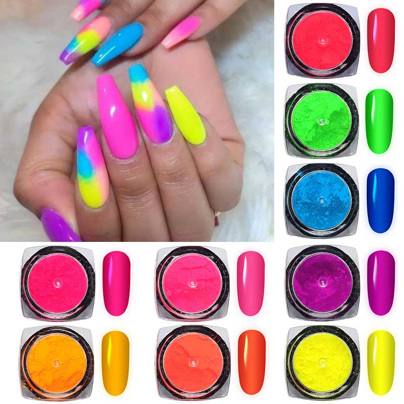 

9 Colors/set Neon Pigment Powder Fluorescence Nail Glitter Summer Shinny Dust Ombre DIY Gel Polish Manicure Nail Art Decorations