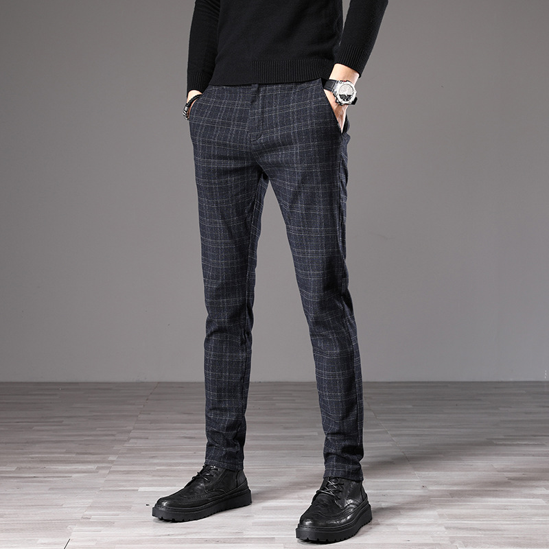 

Brand Long Pants Spring Autumn Pencil Pants Casual New Men's Trousers Hombre Men's Wear Business Male Slim Plaid Fashion, Black