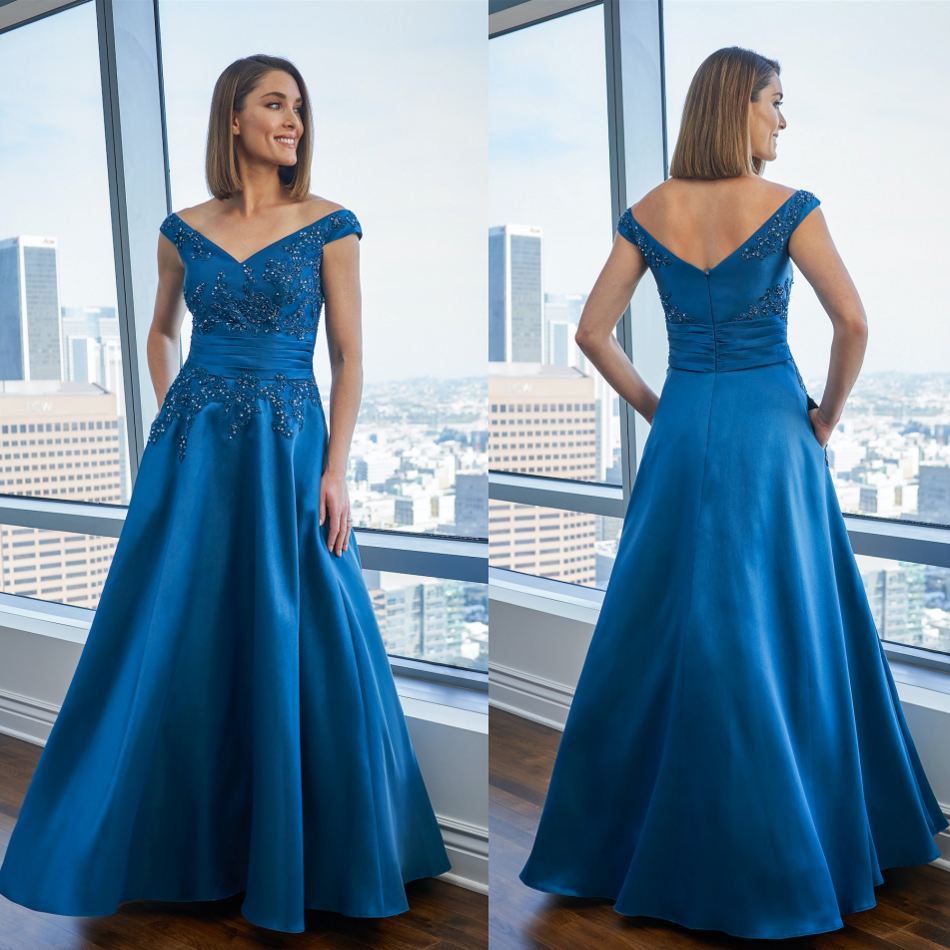 

Jasmine Mother of the Bride Dresses 2021 Off Shoulder Lace Satin Evening Gowns Custom Made Floor Length A Line Wedding Guest Dress