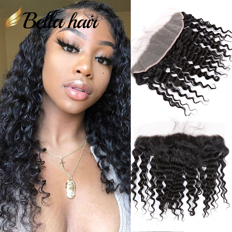 

13x4 Deep Wave HD Lace Frontal Closure Virgin Hair Ear To Ear Frontals Brazilian With Baby Hairs Peruvian Indian Bleached Knots, Natural color