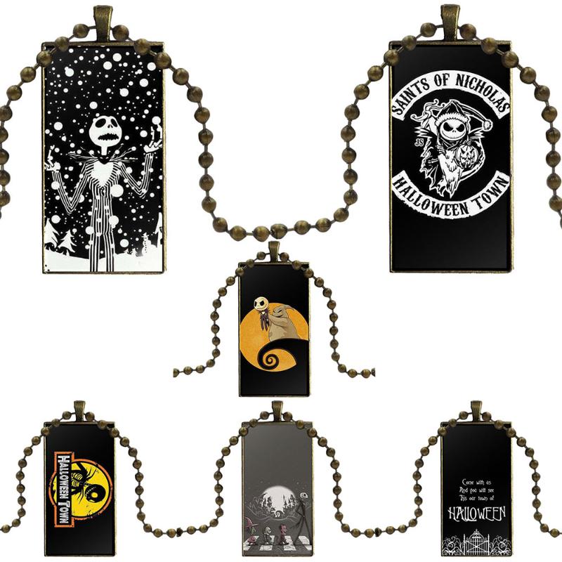 

Halloween Town With Jack Skellington For Women Men Necklace Fashion Long Chain With Rectangle Necklace Jewelry