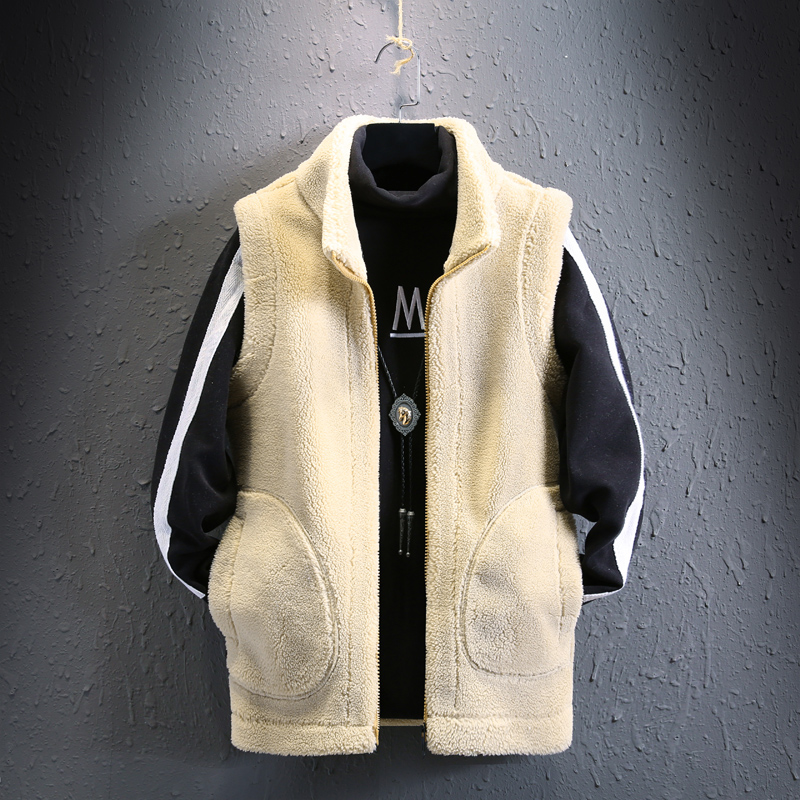 

HOO new men's autumn season 2020 collar imitation lambs wool ma3 jia3 teenagers polar fleece pure color warm vest