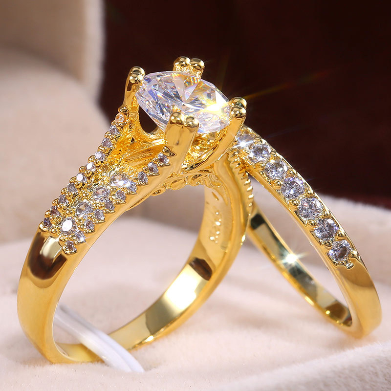 

Gold color Sparkling Zircon rings set High quality Finger ring size 6-10 Bague femme Girls Ladies wedding Engagement jewelry