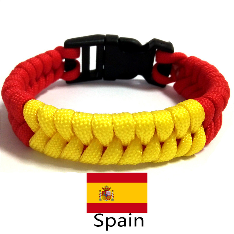 

20pc 2019 New Spain Flag Charm Paracord Survival Bracelet Sports Red Yellow Bracelets & Bangles For Unisex Men Women Jewelry