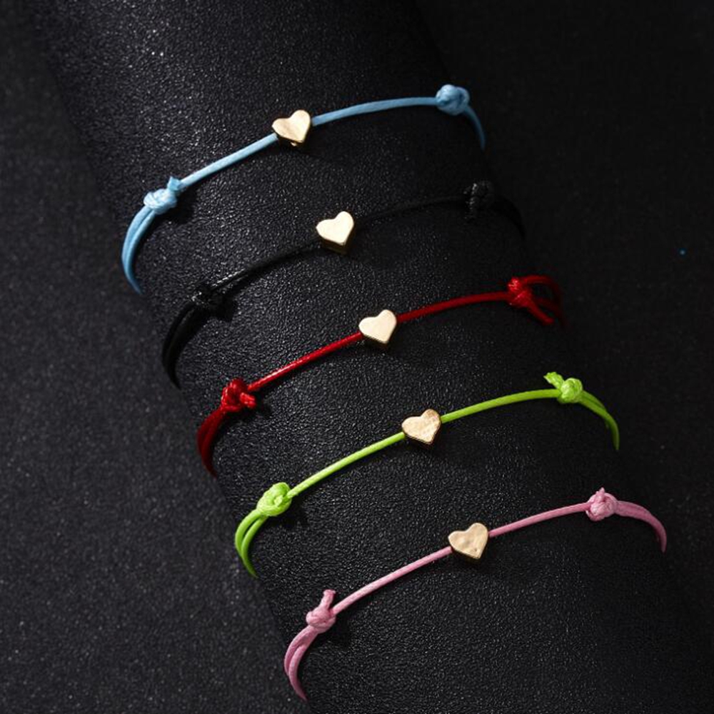 20 pcs Europe Et Amérique À La Mode Amour Coeur Charme Bracelets Ligne De Cire Tissé Réglable Papier Carte Bracelet Dames Bijoux