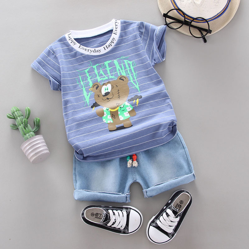

Baby Boy Sets Clothes Toddler Casual Striped Cartoon T-Shirt Shorts 2Pcs Outfit Suit for Baby Boys Clothes Summer Sets, Blue