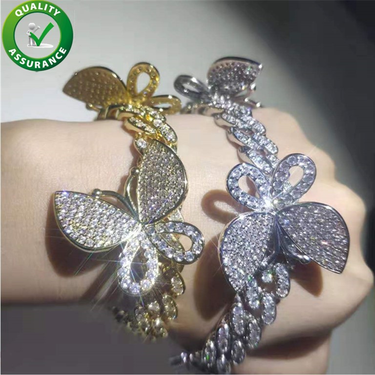 Hip hop bijoux de luxe designer femmes bracelets diamant chaîne de tennis bracelet en or pour hommes bracelet de charme papillon accessoires hiph