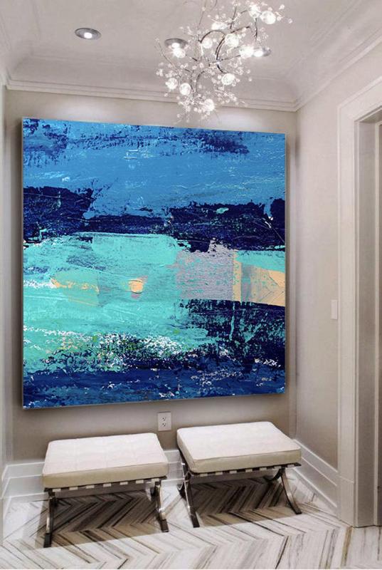 

Blue Painting Seascape Painting Large Wall Art Abstract Canvas Art Landscape Sunset Ocean Home Decor