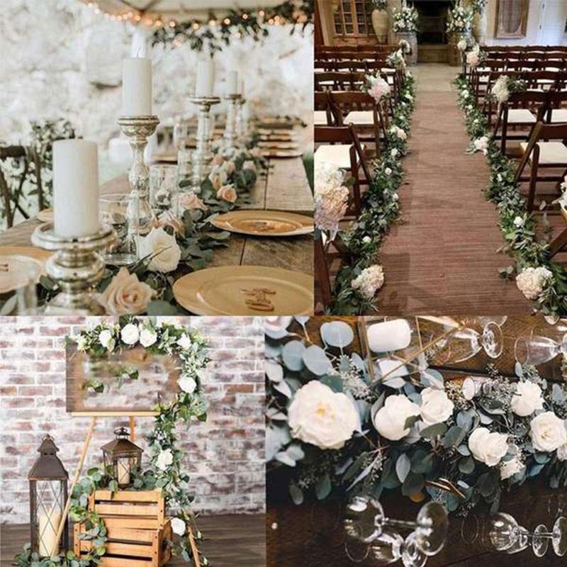 

with 7 Roses Home Decor Party Artificial Plant Artificial InsRattan Fashion Creative Simulated Eucalyptus Romantic Handmade, White rose