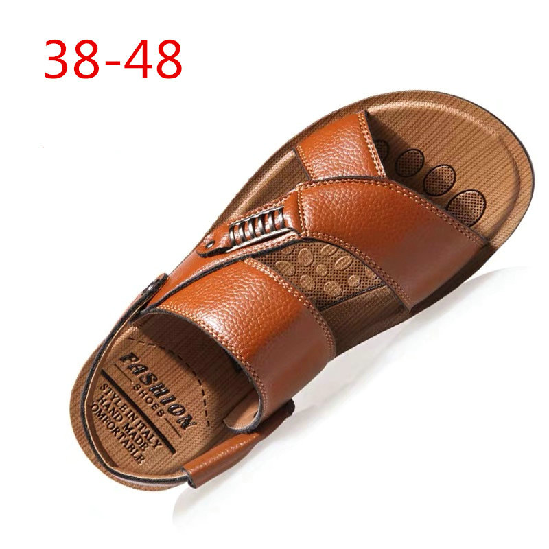 

Men Sandals Summer Genuine Leather Roman Sandals Male Casual Shoes Beach Flip Flops Men Fashion Outdoor Slippers Shoes, Yellow