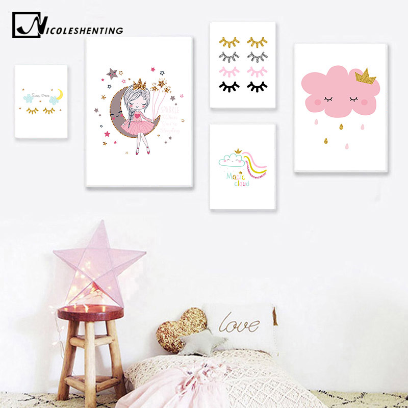 Rosa Einhorn Rainbow Leinwand Poster Kunstdruck Kid Kinder Wohnzimmer Dekoration