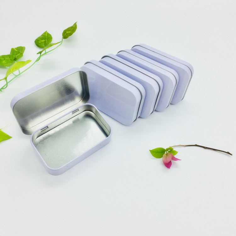 

2018 New Arrival white hinge tin box Rectangle gift box sealing plain tin box 95x60x21mm 100pcs/lot