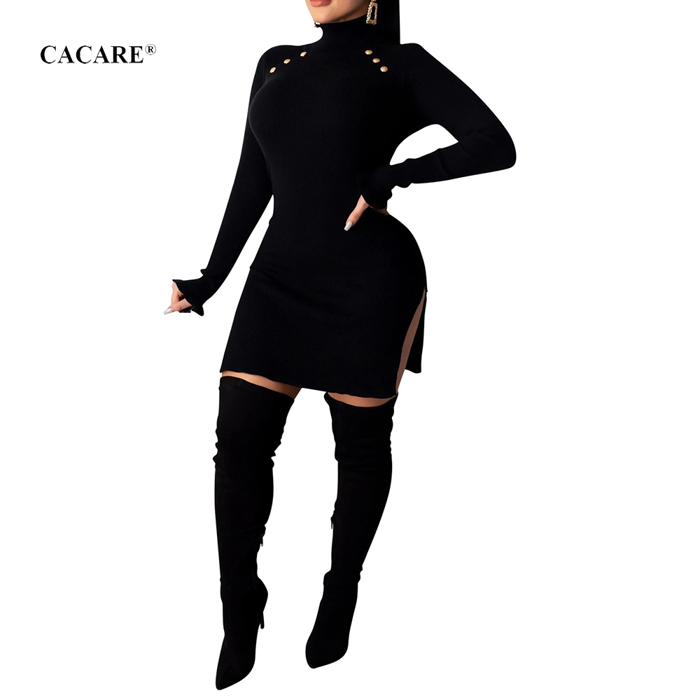 

Women Autumn Winter Dress Casual Sundresses Christmas Dresses Multiway Nightclub F0015 Turtle Neck Long Bell Sleeve, Black
