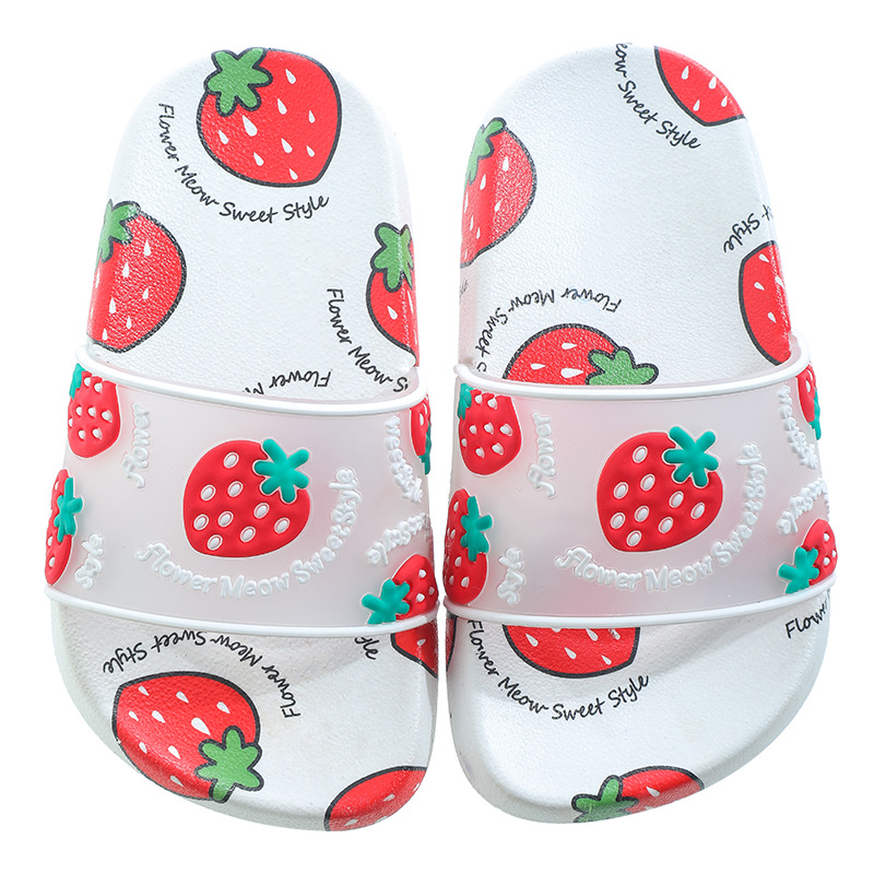 

Cute Strawberry Watermelon Fruit Kids Home Slippers Summer Sandals Parent-child Indoor House Shoes Boys Girls Beach Flip Flops, Peach