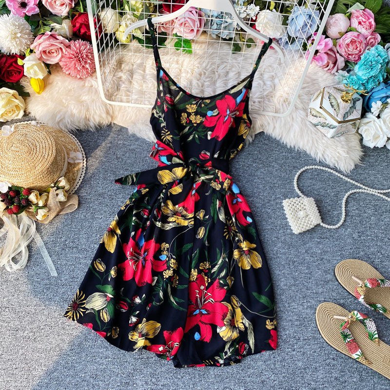 

Romper Summer Women Chiffon Sexy Camisole Bodysuit Fashion Printed Ladies Sandy Beach On Vacation Short Jumpsuit New 2020 Korean