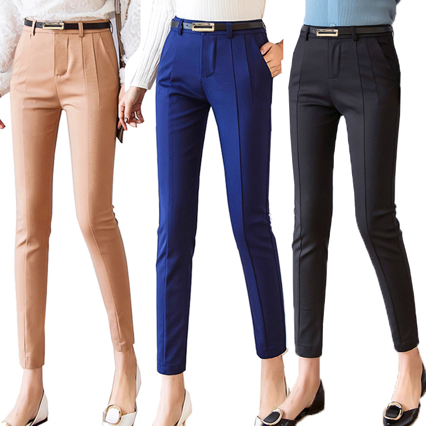 

trousers women 2019 new ankle-length capris female leggings pantalon femme workwear slim high waist elastic casual woman pants, White