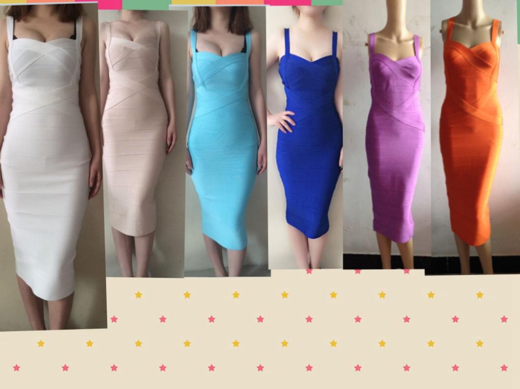 

2016 new purple spaghetti straps cross midi bandage dress orange white black red nude baby blue royal blue Dress + suit