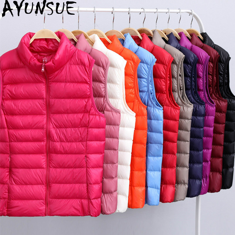 

AYUNSUE Women' Vest Autumn Winter Ultra Light Down Jacket Women Waistcoat Sleeveless Jacket Chalecos Para Mujer 8817 03 KJ4917, Black