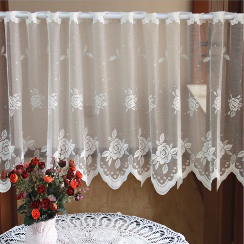 

150x50cm Pure White Mordern Kitchen Curtain Short Embroidery Tulle Curtain Window Valance Coffee For Home Decor