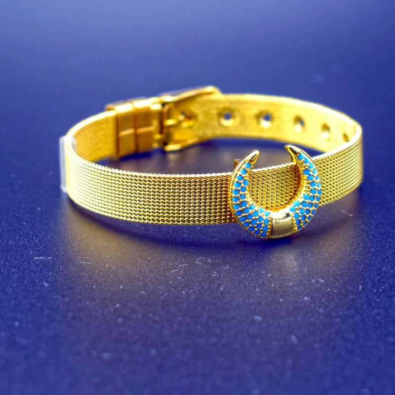 

Link, Chain Blue Cubic Zirconia Moon And Bullfighter Charm Bracelet Femme Lovers Jewelry Stainless Steel Wrist Bracelets For Women